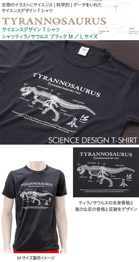 サイエンスデザイン Tシャツ ティラノサウルス ブラック M／Lサイズ 半袖